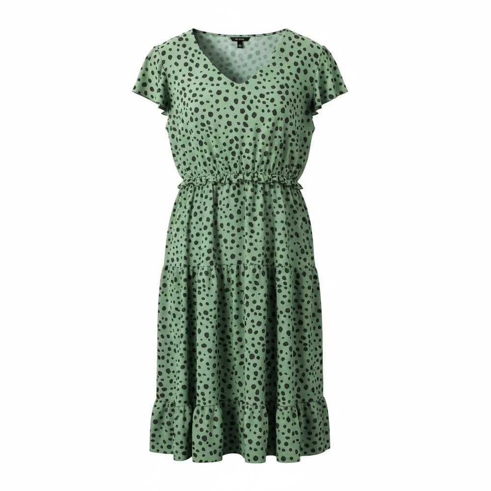 SHEIN Womens Curve Green Polka Dot Tiered Midi Dress V-Neck Flutter Sleeve 3XL